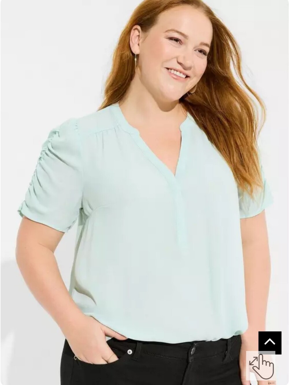 Torrid Plus Size 0X: Harper Georgette Ruched Short Sleeve Blouse Mint Green
